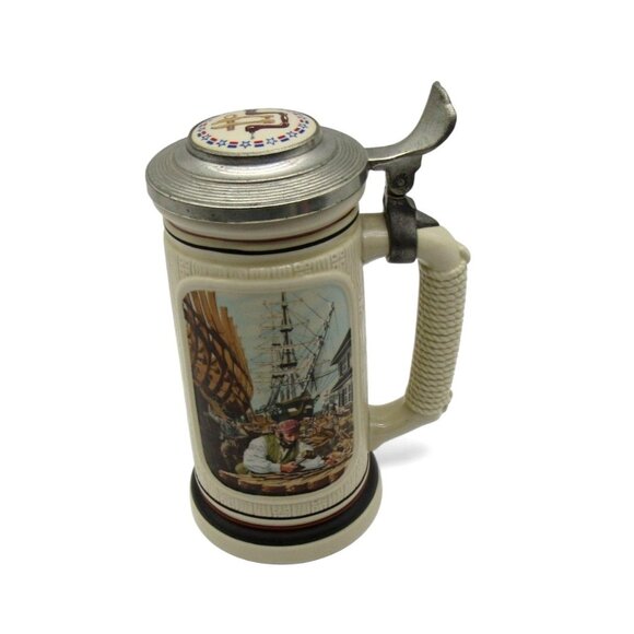 AVON 1986 Shipbuilder STEIN with Pewter Lid Brazil Vintage 9" Tall - Picture 6 of 12